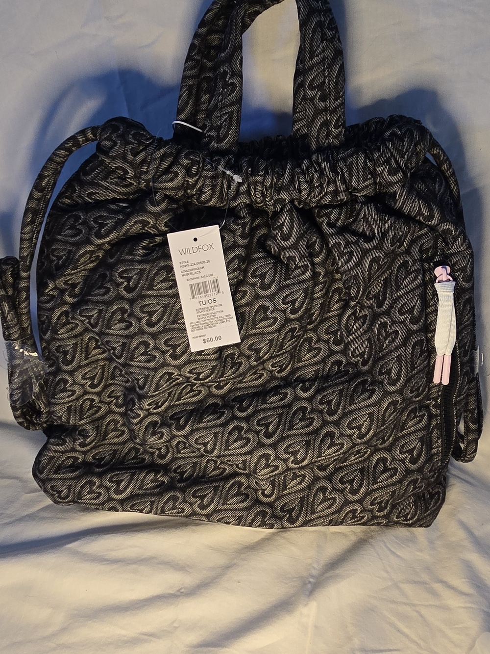 NWT Wildfox Black Heart-Patterned Tote Bag